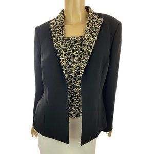 Albert Nipon 2 Piece Camisole and Jacket Size 10 Black w Beige/Brown Stitching